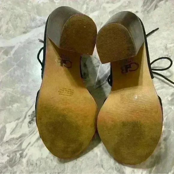 Gianni Bini Shoes Womens Size 9.5 Black Block Heel Lace Leather Peep Toe Cutout - Picture 11 of 12